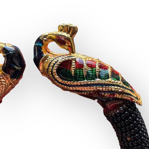 Vintage Black Beaded Peacock Bracelet - Picture 3 of 6